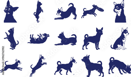 Blue Chihuahua Silhouette Collection silhouettes white background 1