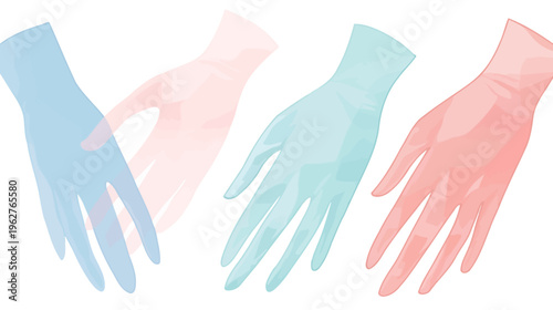 Stylized, abstract watercolor illustration of hands in a palette of blues and pinks, overlapping on a white background