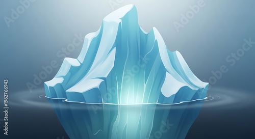 Cartoon Iceberg Floating in Water with Light Emanating from Below.