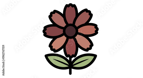 Colorful Cartoon Flower with Leaves.
