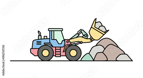 Colorful tractor with large front loader.