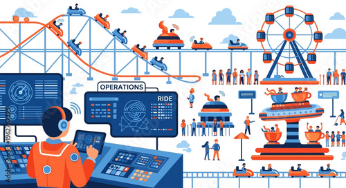 Amusement Park Operations Control Center Monitoring Rides.