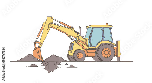 Yellow Backhoe Loader Construction Equipment.