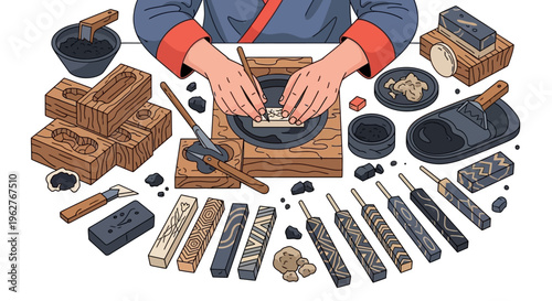 Artisan meticulously crafting traditional ink sticks.