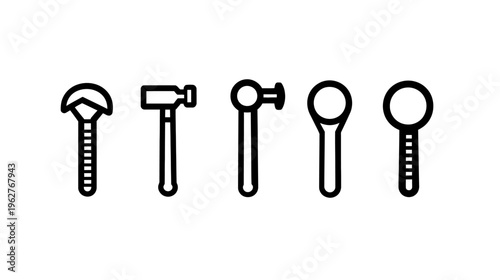 Black outline vector illustrations depicting various hand tools, arranged against a white backdrop