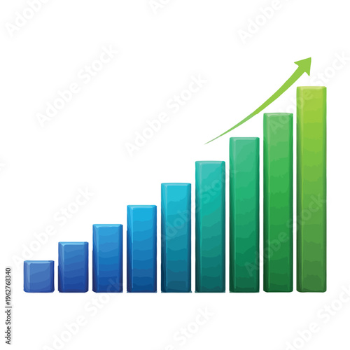 Free Download Colorful bar chart graph with green arrow showing growth trend - GFXLoad