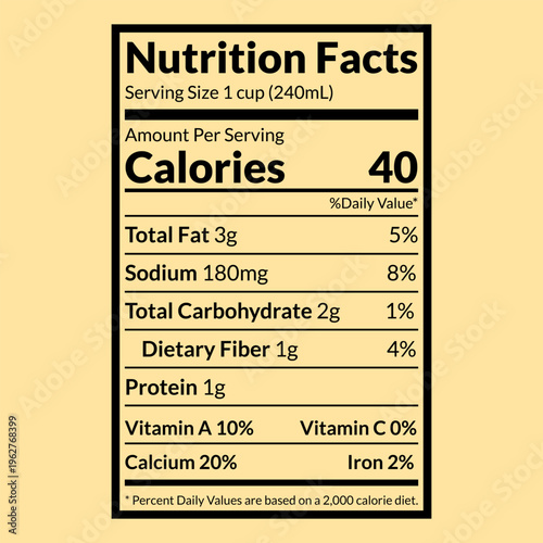 almond milk nutrition facts label