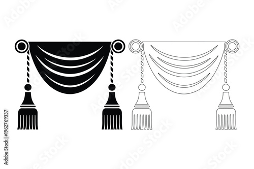 Black silhouette drape curtain with tassels icon