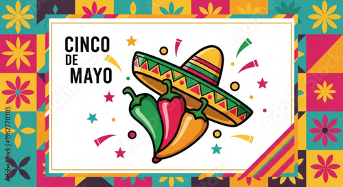 Vibrant cinco de mayo celebration background with sombrero and chili peppers