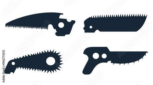 Four stylized illustrations of saw blade profiles, in a dark shade, against a white background