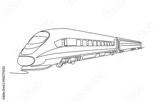 Continuous one line drawing high speed express train with aerodynamic profile for intercity travel. Rapid rail transport, technology, and commuting. Single line draw design vector graphic illustration