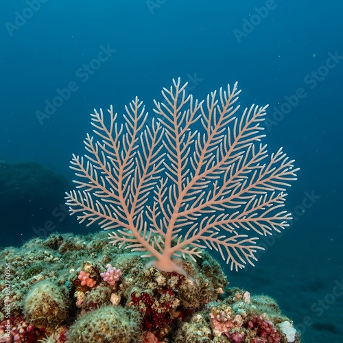 Elegant sea fan coral thriving on a vibrant reef ecosystem.
