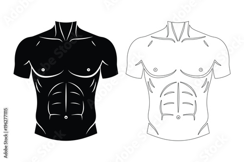 Muscular male torso and abs fitness silhouette vector illustration