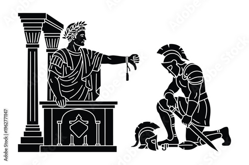 Ancient roman emperor judging soldier thumbs down vector graphic