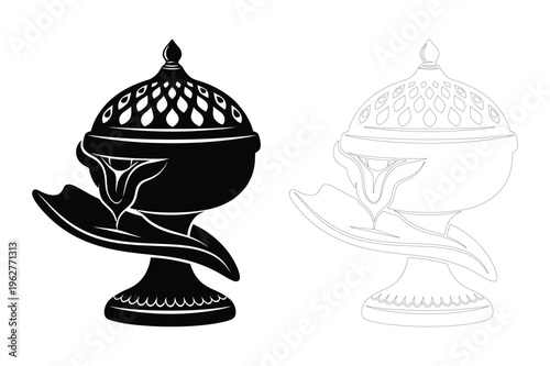 Ornate sacred incense burner censer silhouette vector