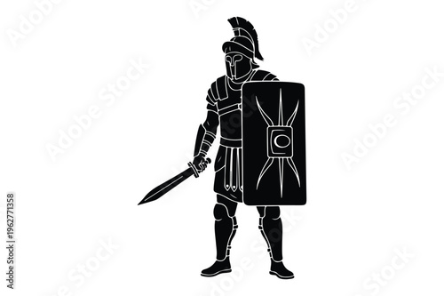 Roman legionary soldier with sword and shield vector illustration