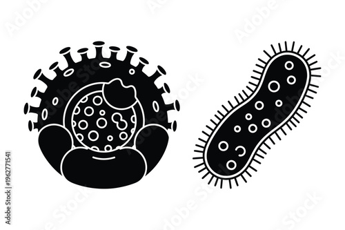 Microscopic organisms virus and bacteria silhouette vector icon