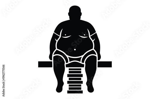 Silhouette of an obese man sitting down health concept vector