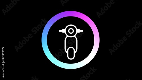 A white scooter icon is centered within a glowing blue and purple circular ring to represent modern urban mobility or electric vehicle services