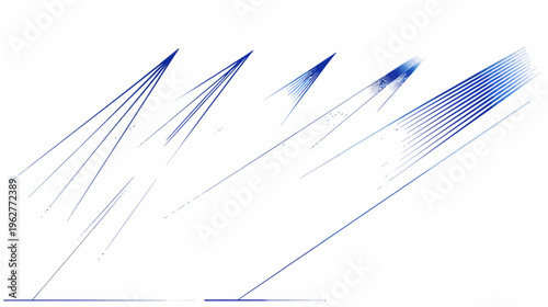 Abstract image Four variations of blue and white lines converging at a point