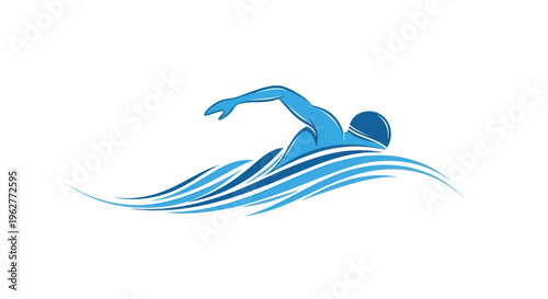 Swimmer in blue waves swimming fast.