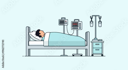 Patient lying in hospital bed asleep.