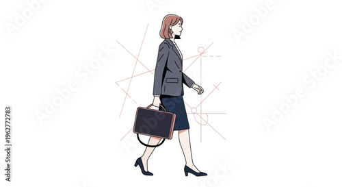 Businesswoman walking with briefcase in hand.