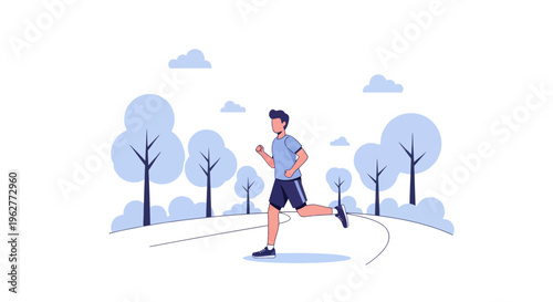 Man jogging on a winter road.