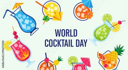 Colorful cocktails with fruits on world cocktail day celebration