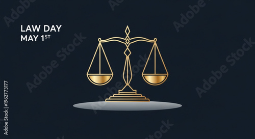 Golden scales of justice on law day may 1st with dark background