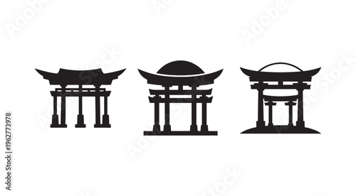 Asian gate silhouettes traditional architecture chinese japanese korean gates  various oriental style entrance structures
