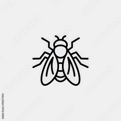 Simple line art illustration of a common housefly with detailed wings