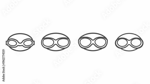 Four outlined stylized goggles, diminishing in size from left to right.