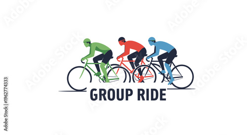 Group Ride Illustration with Three Cyclists in a Peloton - Vector Cycling Club Logo