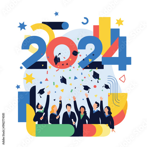 Colorful illustration celebrating the graduating class of 2024