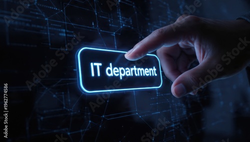 Press IT Department Blue Glowing Button on Virtual Interface for Corporate Tech Support