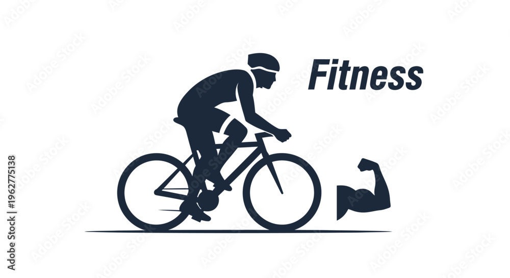 Fototapeta premium Cyclist Silhouette with Bicep Muscle and Fitness Text - Vector Concept for Healthy Lifestyle, Strength Training, and Athletic Performance
