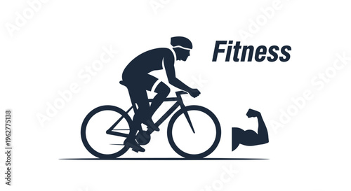 Cyclist Silhouette with Bicep Muscle and Fitness Text - Vector Concept for Healthy Lifestyle, Strength Training, and Athletic Performance