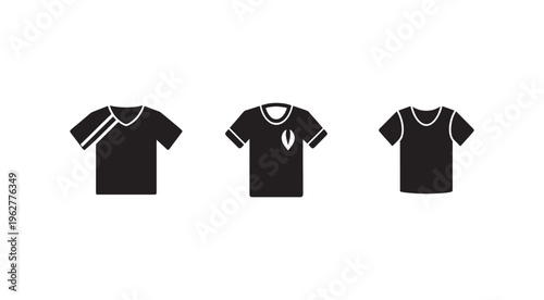 Black t shirts with white details  three short sleeve shirts with different necklines and sleeve designs
