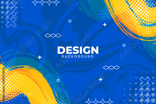 Vibrant blue and yellow abstract design background with white accents
