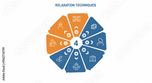Stress Relief Techniques Infographic with Icons and Number 4
