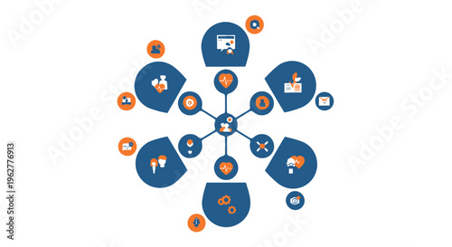 Business Network Diagram with Icons and Connections