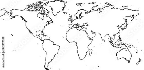 World map outline with continents and countries