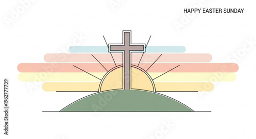 Easter sunday cross at sunrise with colorful horizon