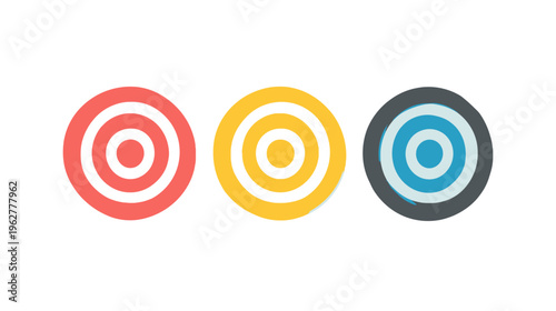 Three colorful target icons lined up against a stark white background