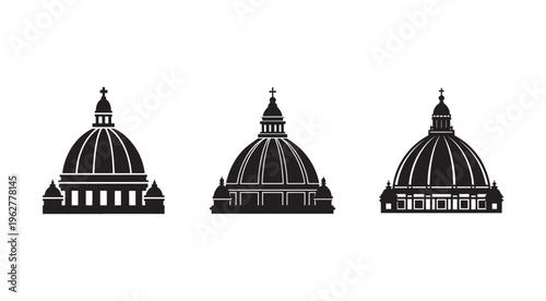 Dome buildings with cross on top  architectural silhouettes  illustration set
