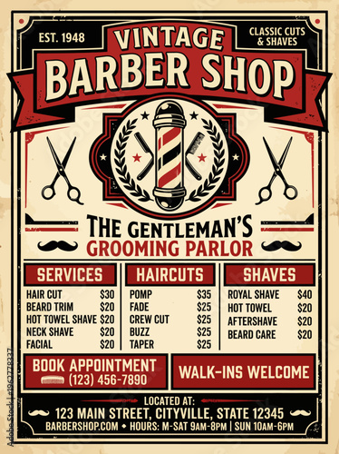 Vintage barber shop offering classic cuts and shaves for gentlemen