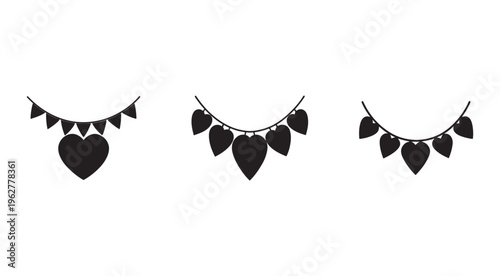 Heart shapes hanging on strings with flags  heart shapes hanging on strings with flags  black heart shapes hanging on strings with flags