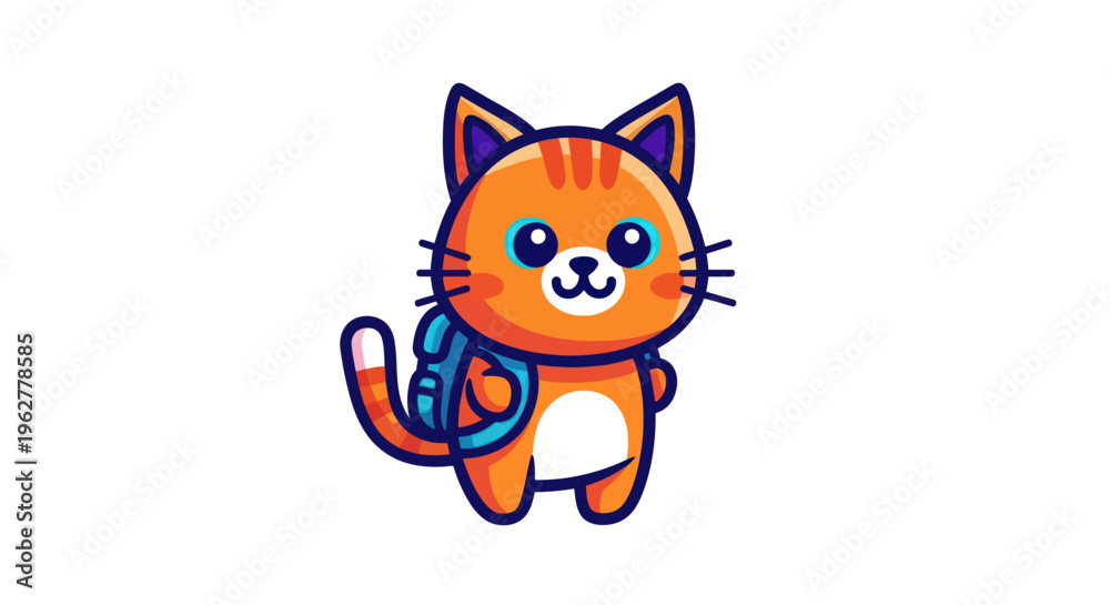 Fototapeta premium Cartoon orange cat with backpack.