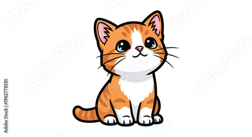 Cute Orange and White Cartoon Kitten.